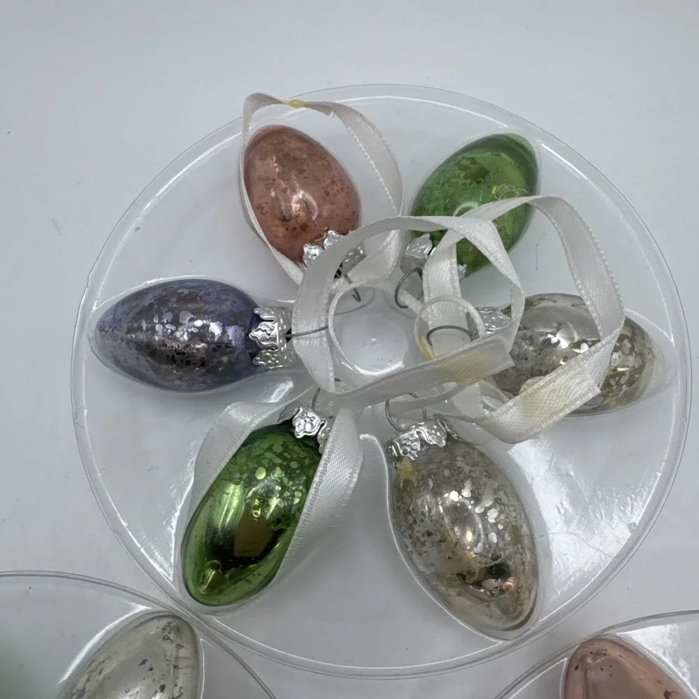 Pottery Barn Mercury Glass Mini Ornament Easter Eggs Set of 18‎ Boxed Assorted